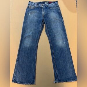 Express M22 Y2K Men's Blue Jeans with back Button clasp Pockets Wide Leg